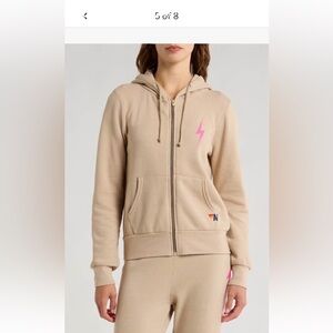 Aviator Nation Tan Zip-Up Hoodie with Pink Accent